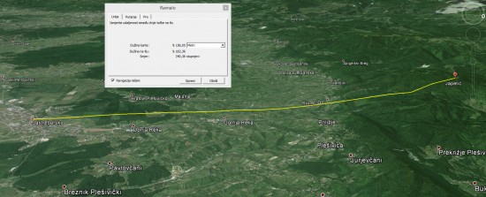 Google Earth prikaz udaljenosti Jastrebaskog od Japetića